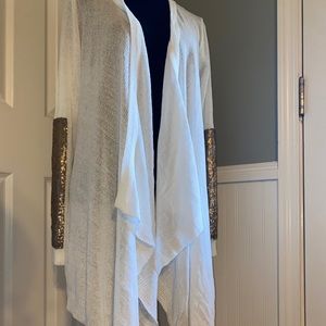L Love White Cardigan with Sequin Elbow NWT